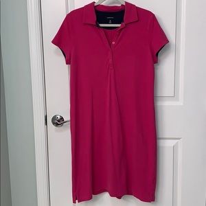 Lands End Polo Dress Fushia w/ Navy Trim 10-12